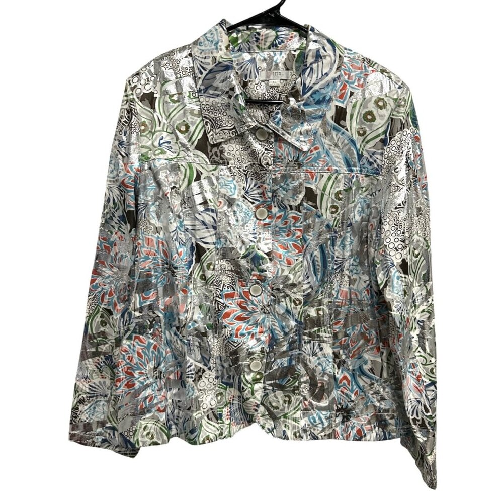 Erin Womens Floral Metallic Blazer Jacket Multicolor Sz XL